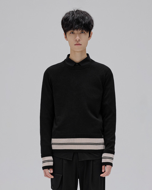 KUYIOU 울 컬러라인 스웨터 (블랙)