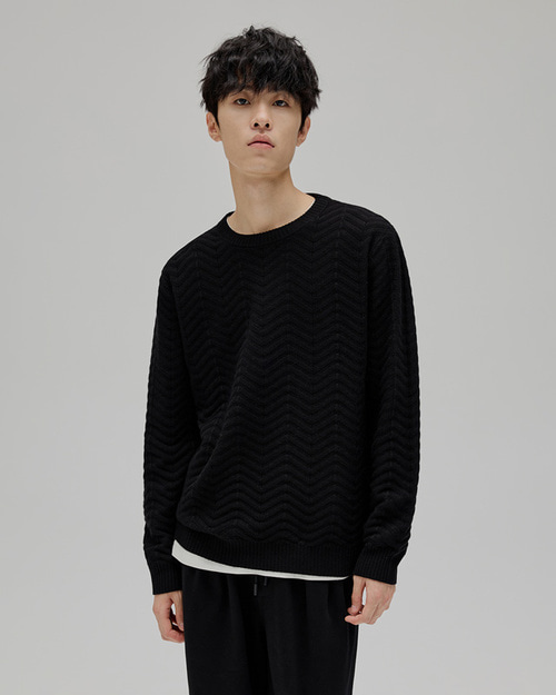 KUYIOU 울 패턴 스웨터 (블랙)