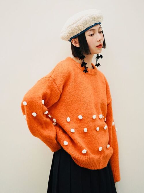 IMAKOKONI 팝콘 크루넥 스웨터 (오렌지)