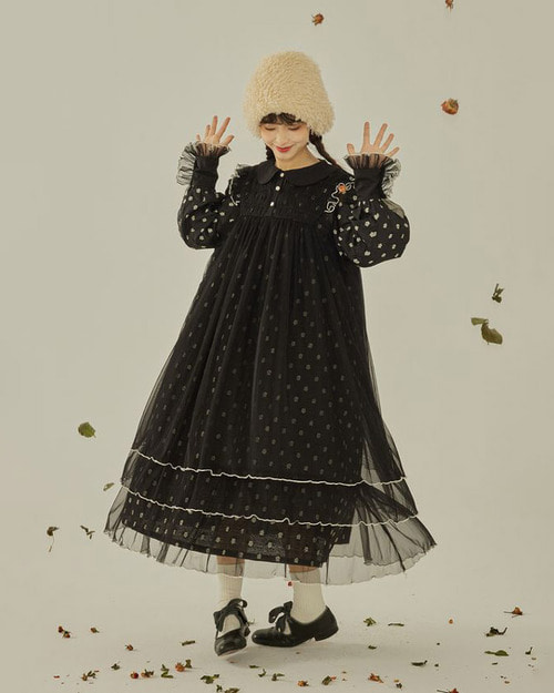 MANISENRIKUAILE 플로랄 레이어 레트로 드레스 (블랙)