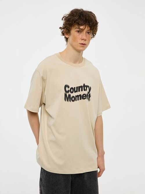 COUNTRYMOMENT 웨이브로그 티셔츠 (라이트 베이지)