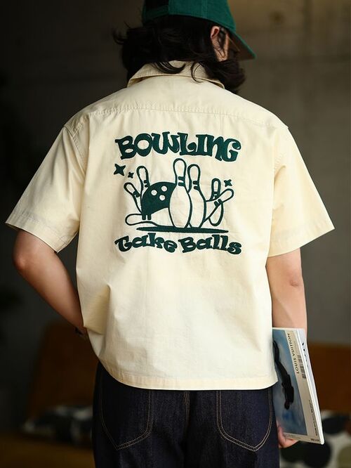MBBCAR 볼링 그래픽 오픈카라 셔츠 (아이보리)