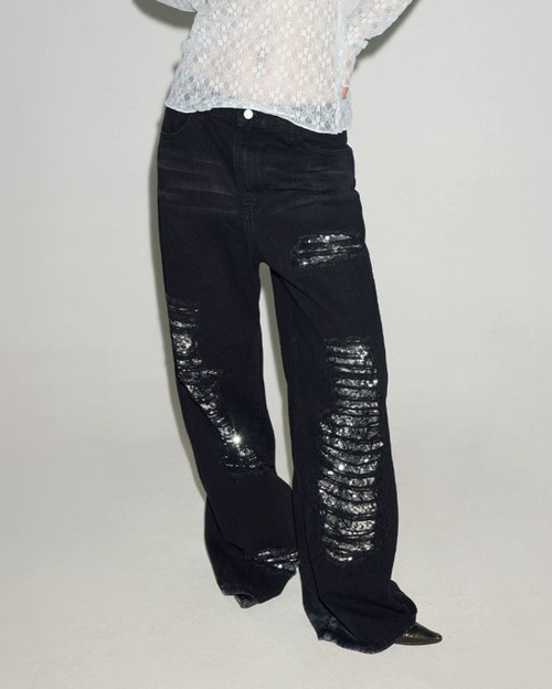 CONP  Ripped Detail Jeans(블랙)