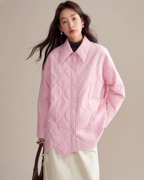 UARE 리버서블 웨이브 퀼팅 셔츠 자켓 (핑크)
